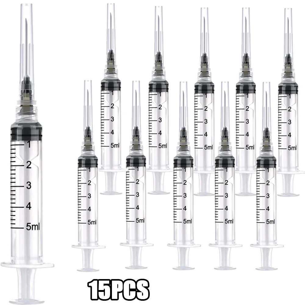 15-Pack 5ml Plastic Syringes with Scale, Suitable for Scientific Laboratories, Industrial Distribution, Animal and Pet Supplies