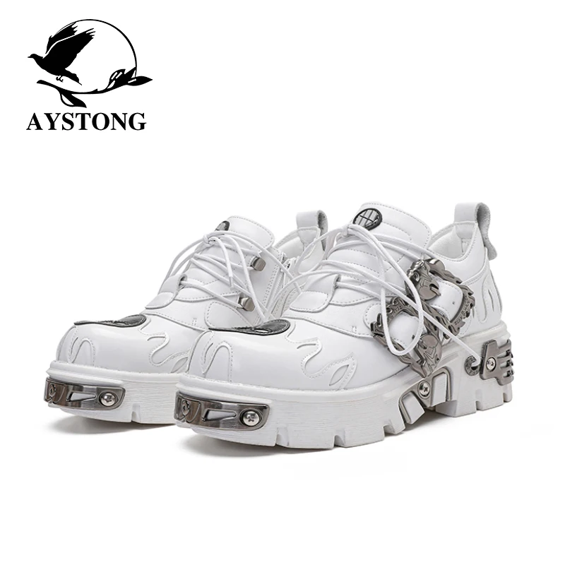 

Punk Style Thick Bottom Shoes Women's Gothic Style Dark Leather Fashion Single Shoes round Toe Rubber Sole Comfortable Slip-On