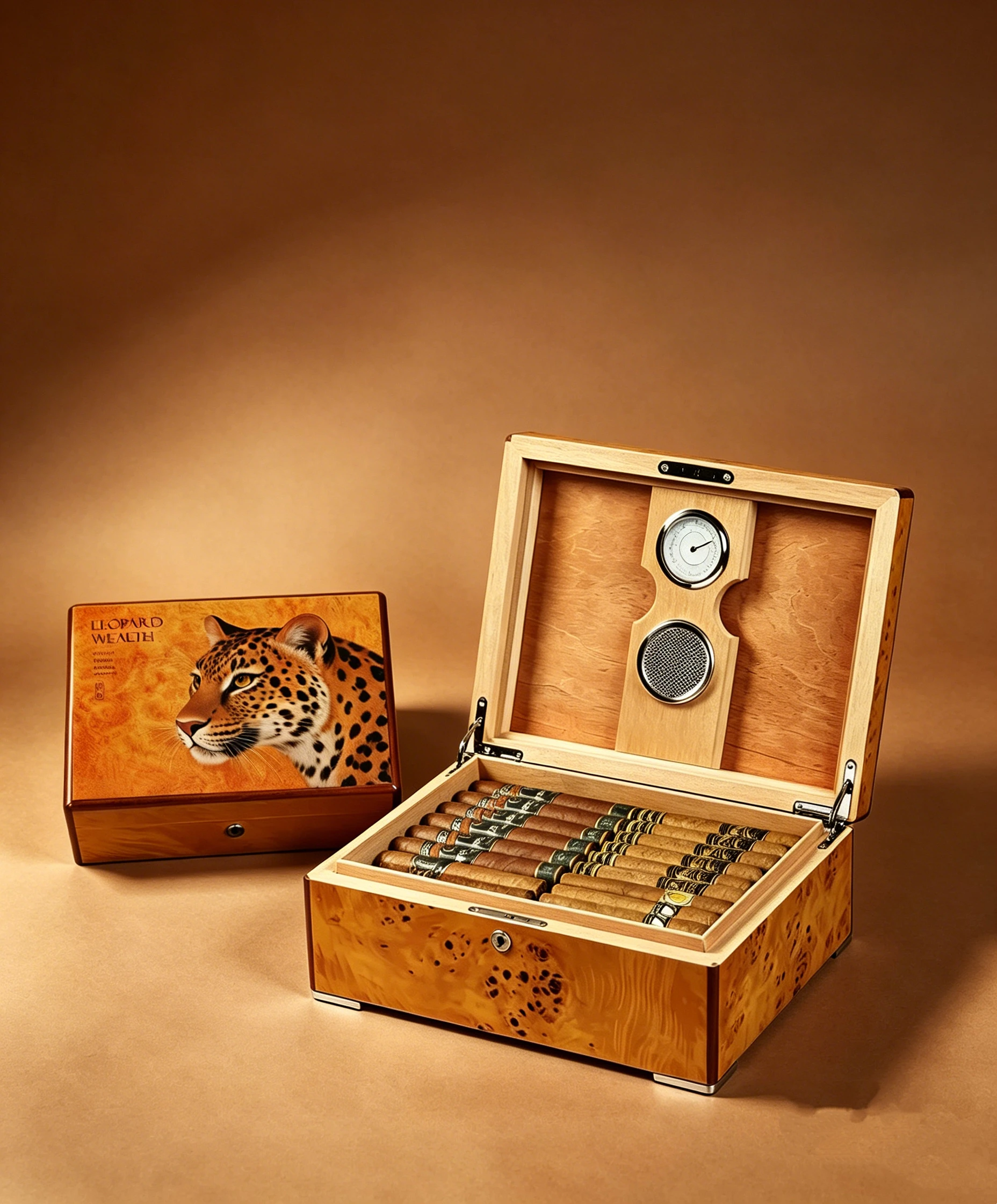 Mighty Leopard Cigar Box, Large Capacity Cedar Wood Moisturizing Cigar Box.