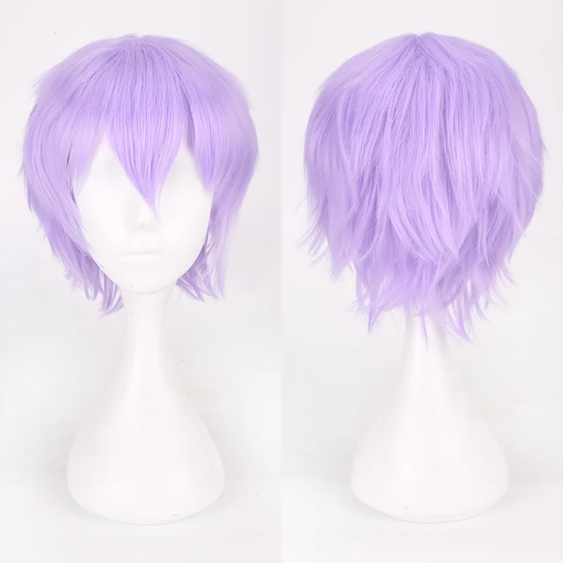 Fashion Short Straight With Bangs Male Boy Synthetic Red Wigs For Women Men Cosplay Anime Costume Daily Party Wig 30CM Purple