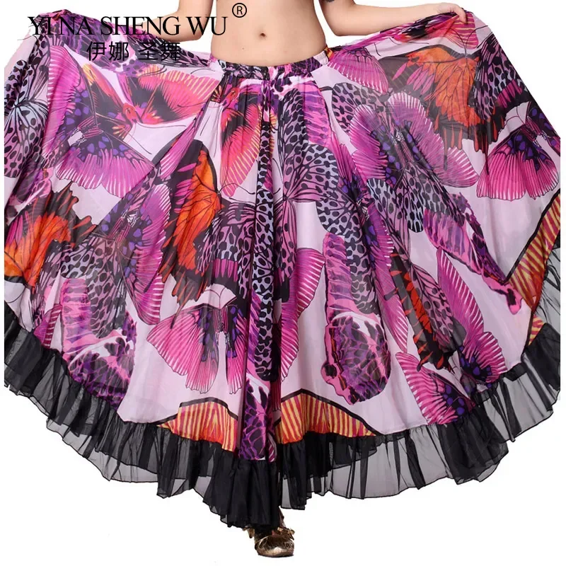 Vrouwen zigeunerrok voor buikdansen vlinderpatroon 360 graden volledige cirkel lange buikdansrokken