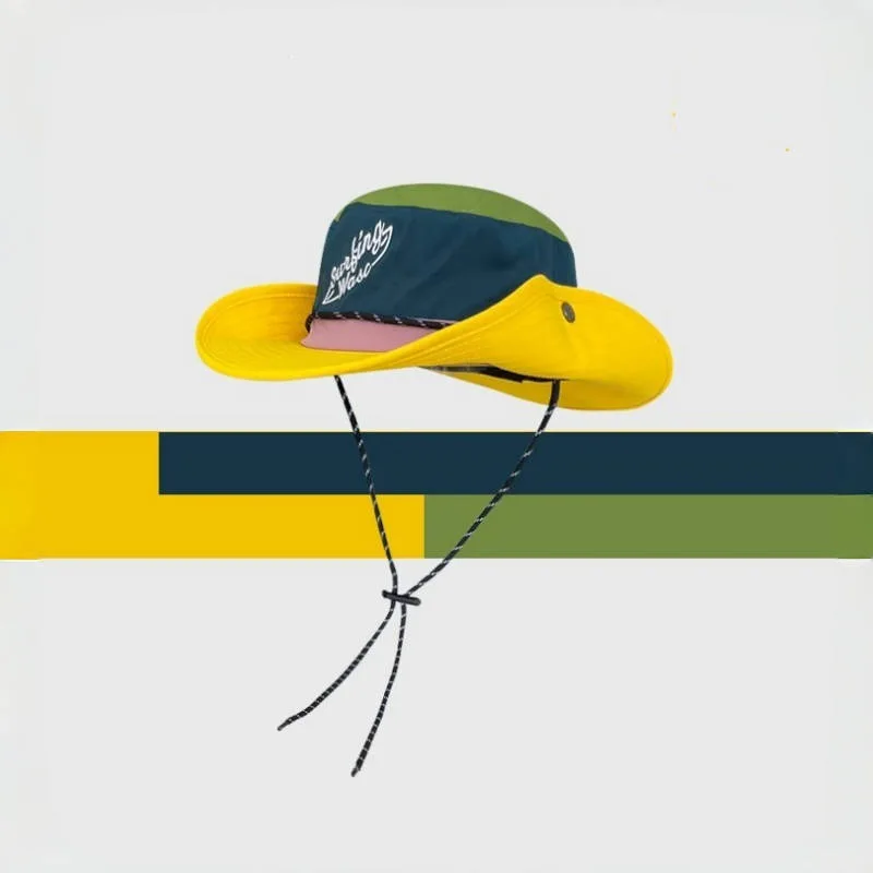 

Color Matching Letter Embroidery Bucket Hat Cowboy Hat Drawstring Outdoor Travel Beach Sunshade Sun Protection Fashion Versatile