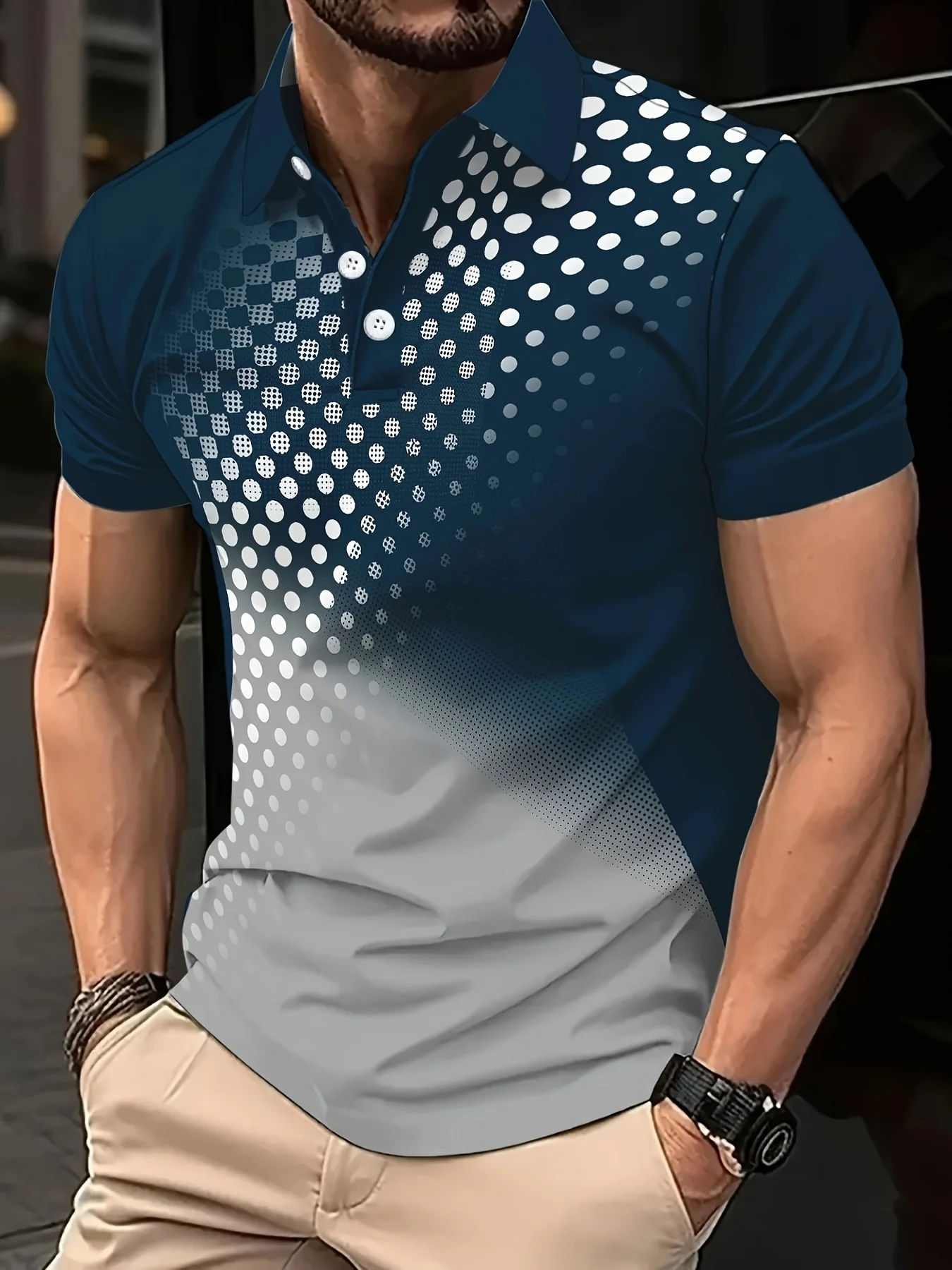 Das neue Kurzarm-POLO-Shirt für Herren im Sommer 2025, verfügt über einen lässigen, modischen und bequemen 3D-Polka-Dot-Musterdruck
