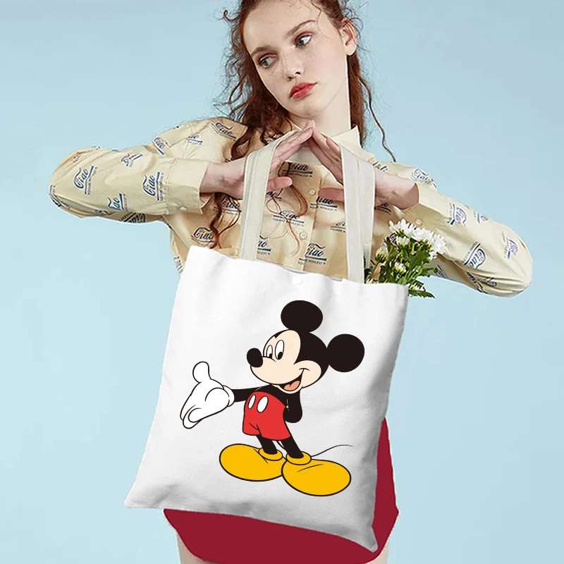 MINISO Mickey Minnie Mouse  Canvas Tote Bag Handbag Shopping Bag Foldable Reusable Cloth Shopper Harajuku Bag Gift for Woman