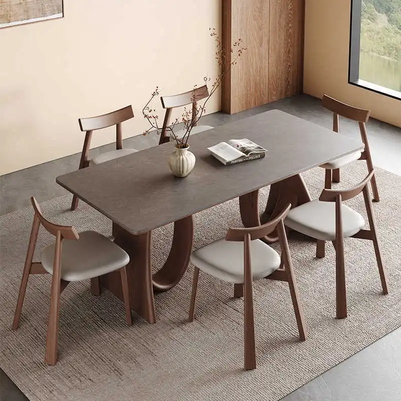 2026 New Mid‑Century American Retro Solid Wood Rectangle Dining Table, French Modern Sintered Stone Table for Small Home