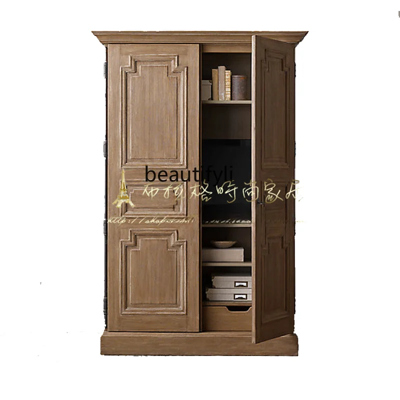 

SoEasy So Beauty Style Country Solid Wood Bedroom Wardrobe French Style Small Apartment Oak Vintage Distressed Bookcase Bookcase