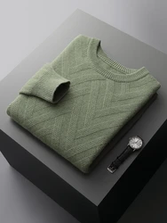 Light luxury Men Sweater 100% Merino Wool Pullover O-Neck Long Sleeve Knitwear Autumn Winter Thickened Warm Men Clothing
