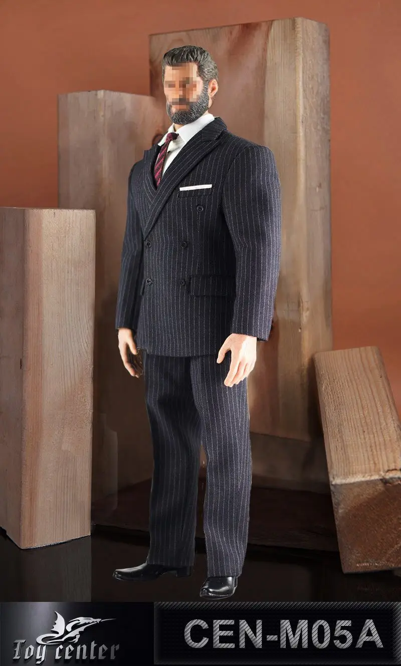 Toy Center CEN-M05 1/6 Scale Male Gentleman Striped Suit Clothes Model Fit AT027 TBL M34 M35 Strong Muscular Action Figure Body