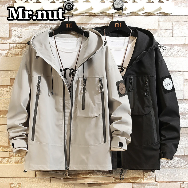 

Mr.nut Loose Casual Tooling Jacket 8XL Autumn New Oversize Hooded Outdoor Jackets Men's Windbreaker Waterproof Camping Overcoat