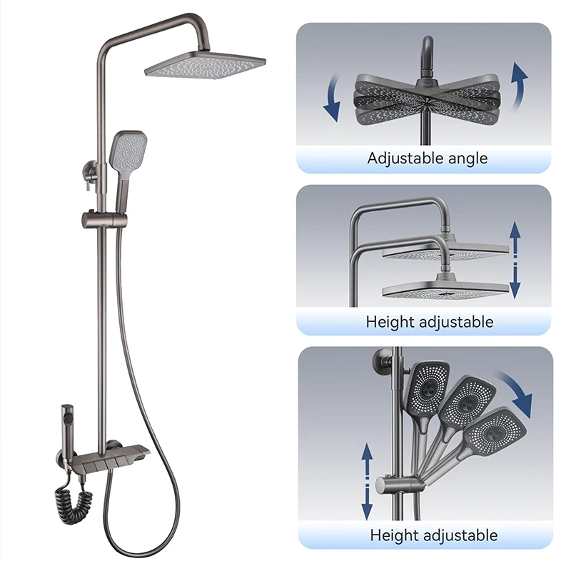 Modern Wall Mounted Rainfall Brass Complete Bath Shower System Mixer Set Bathroom Piano Shower Set