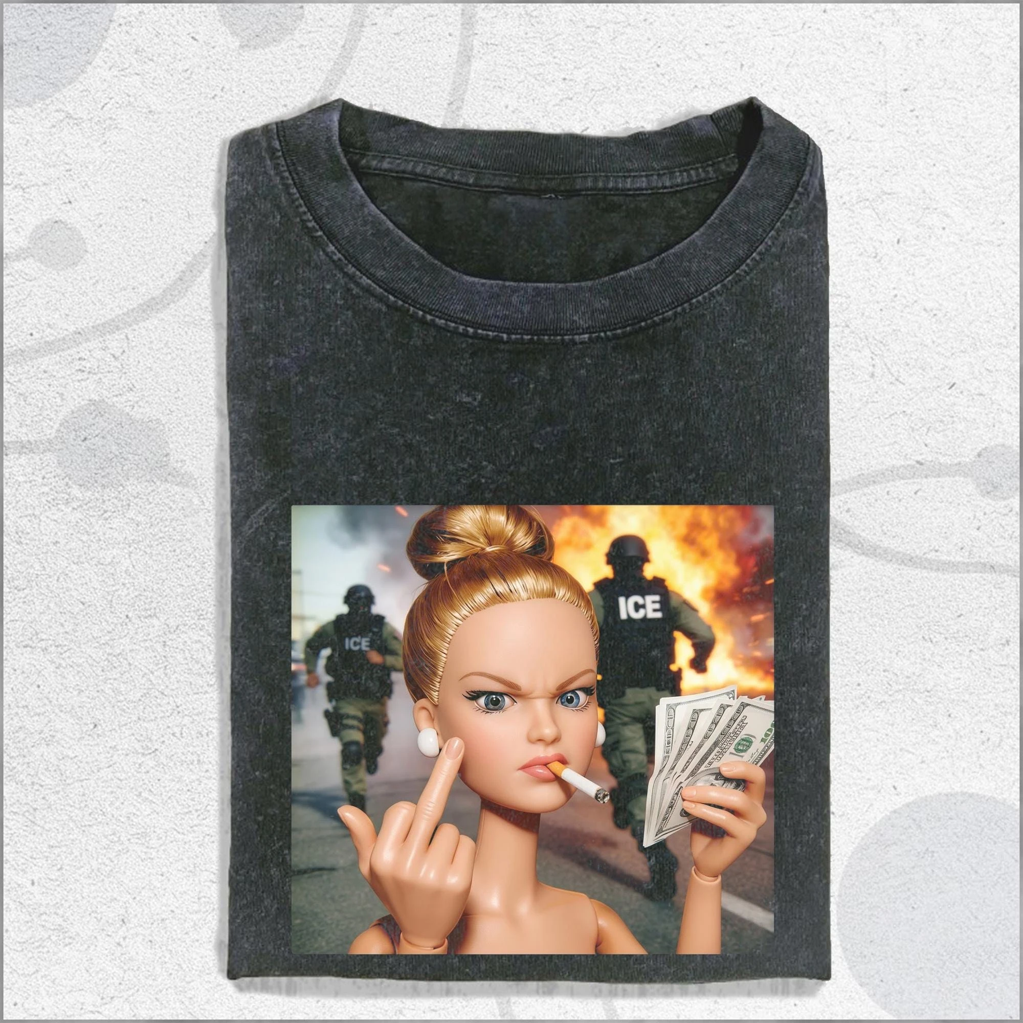 Retro Washed Doll Shirt Bizarre Twin Doll Face T-shirt Strange Expression Cotton Couple Casual Oversized Soft T-Shirt Clothing