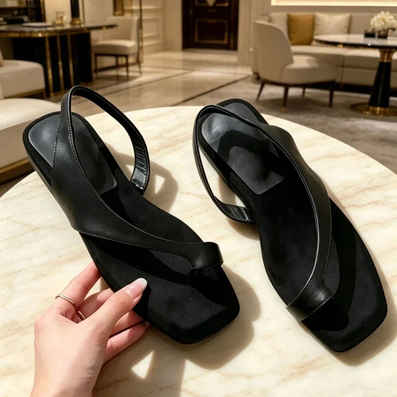 2026Women Flat Sandals Casual Soft Leather Suede Square Clip Toe Summer Shoes for Women Beach Party Daily Wear Sandalias Mujer - view 6