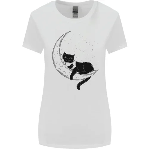 A Cat Reading a Book on the Moon Womens Wider Cut T-Shirt