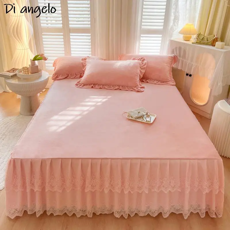 European Lace Crystal Velvet Bed Skirt, Bedspread, Elegant, Classic Fashion, Soft, Daily, Home Textile, Popular, Pillowcase, #S