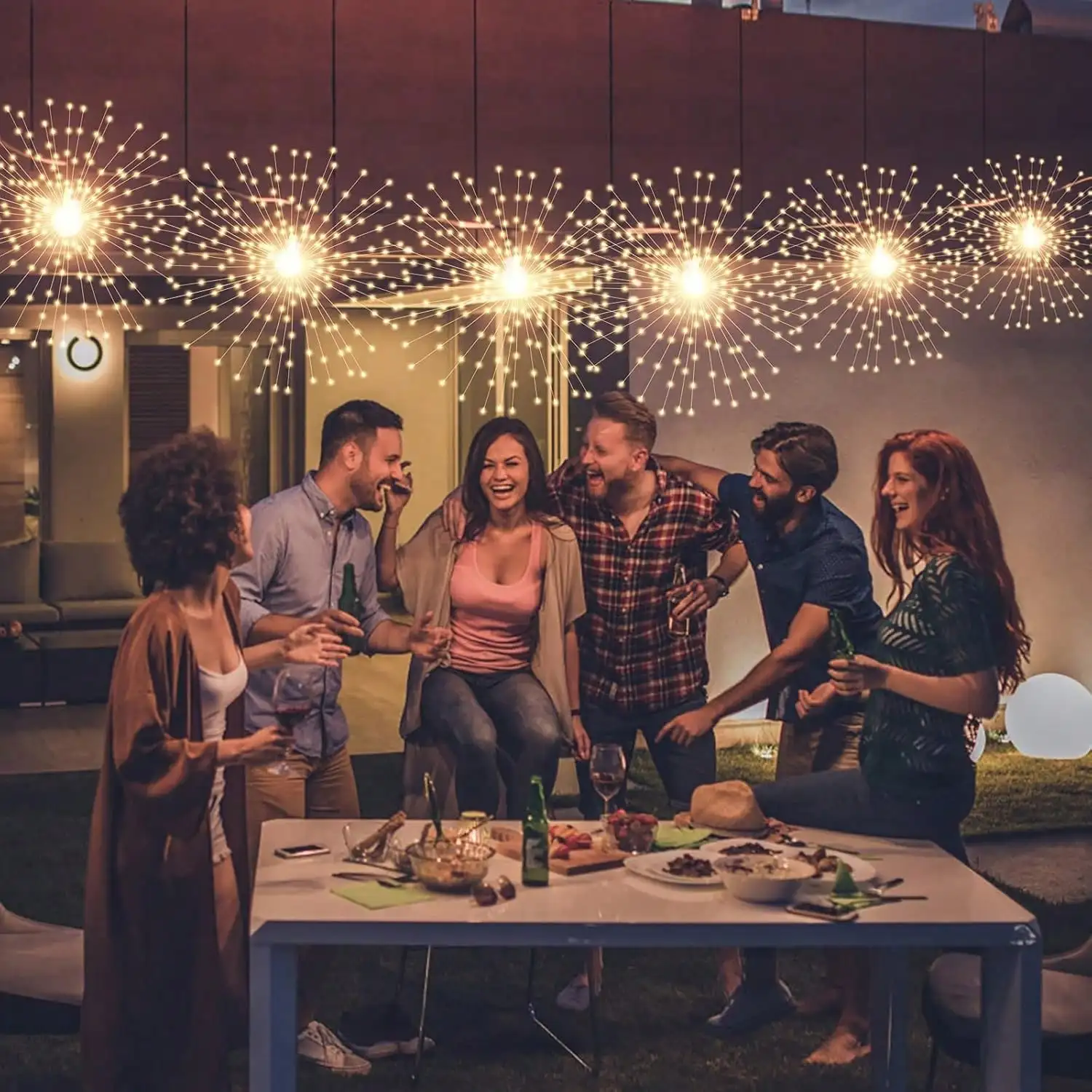 

4/6 упаковок светодиодных фейерверков со звездами, 8 режимов, теплый белый цвет для свадебной вечеринки, патио, садового декора