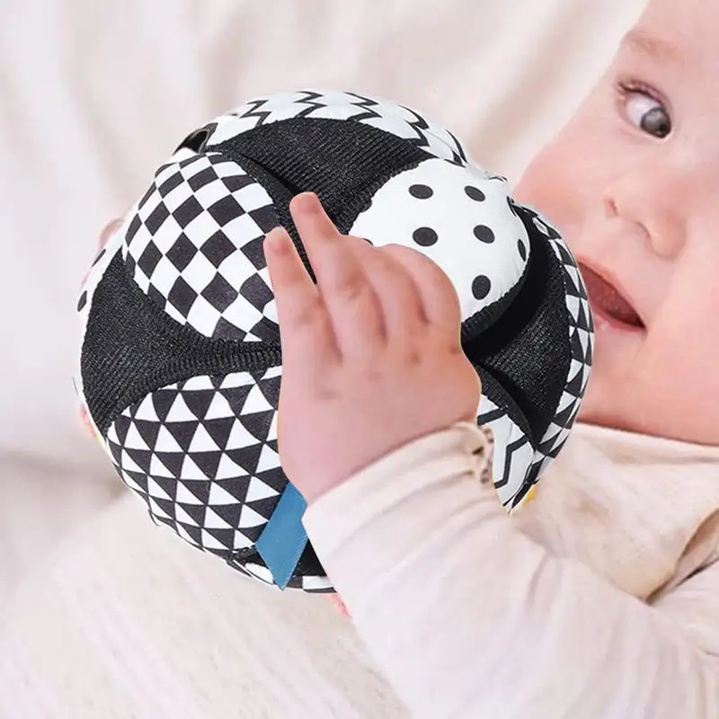 Bolas sensoriais para crianças, bola de treino preto e branco, bola sensorial interativa com chocalhos