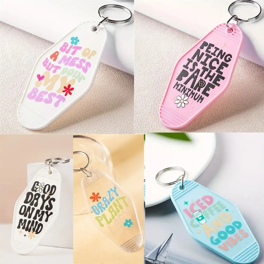 Waterproof ABS Motel Keychain 9*4.5CM Inspirational Words Hotel Key Chains Key Plate