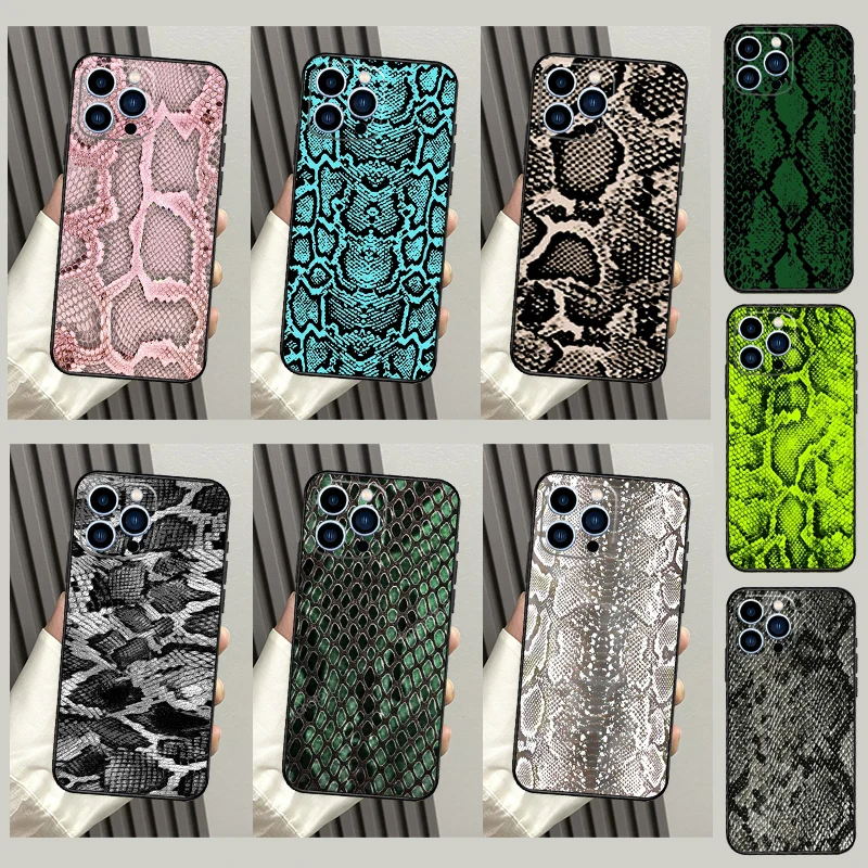 Snake Skin Print Case For iPhone 16 15 11 12 13 14 Pro Max Plus XS X XR 12 13 Mini Back Cover