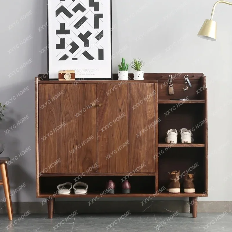 L simple black walnut shoe cabinet solid wood light luxury storage large capacity partition entrance cabinet