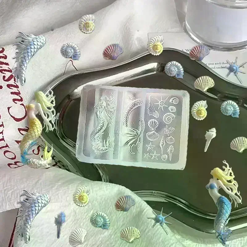 Ocean Series 3D Silicone Nail Mold Mermaid Starfish Shell Nails Art Carving Templates Manicure Design Tool DIY Nail Art Decor