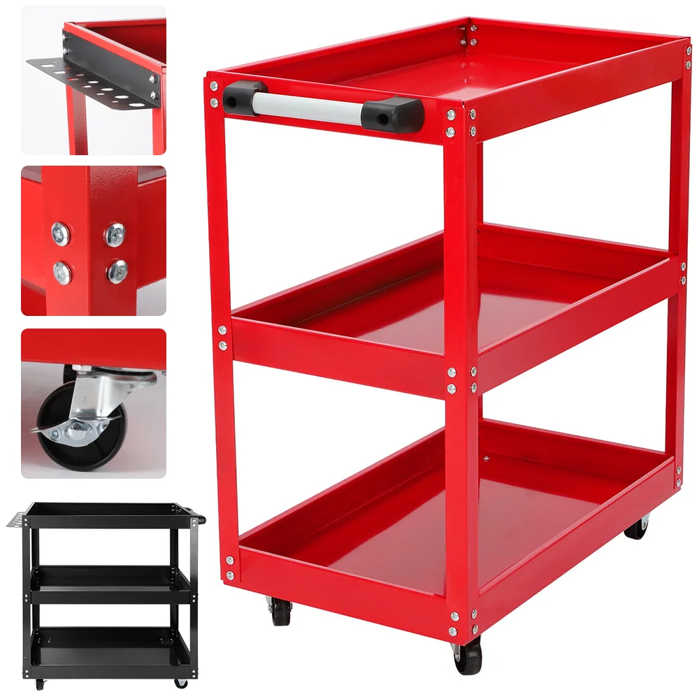الثقيلة المتداول أداة عربة خدمة عربات مع عجلات 3 الطبقة المحمولة فائدة المتداول أداة عربة المرآب عربة التخزين القابلة للطي #3