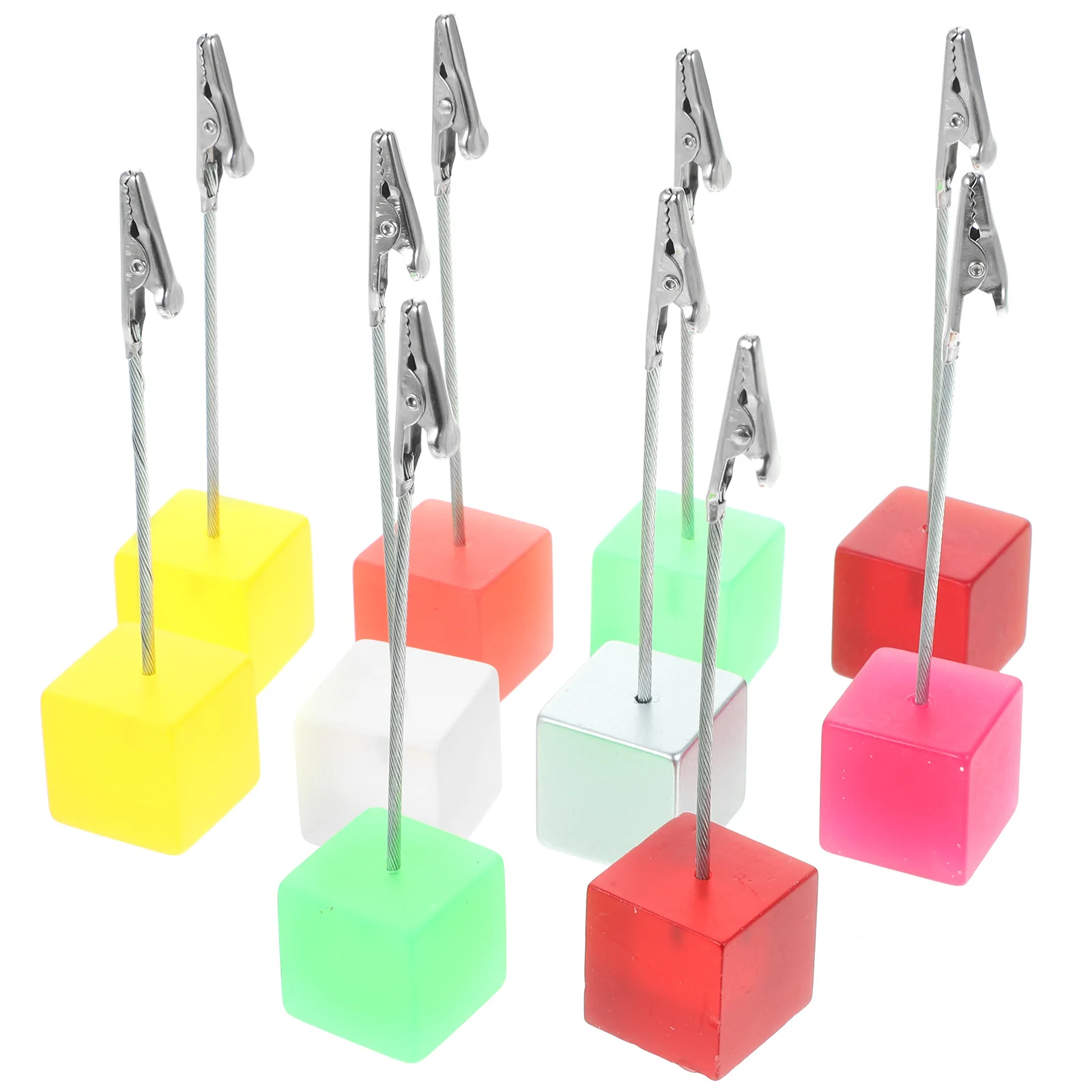 10Pcs Colorful Cube Base Photo Clips Desktop Picture Holders Memo Card Stands Table Number Sign Holders