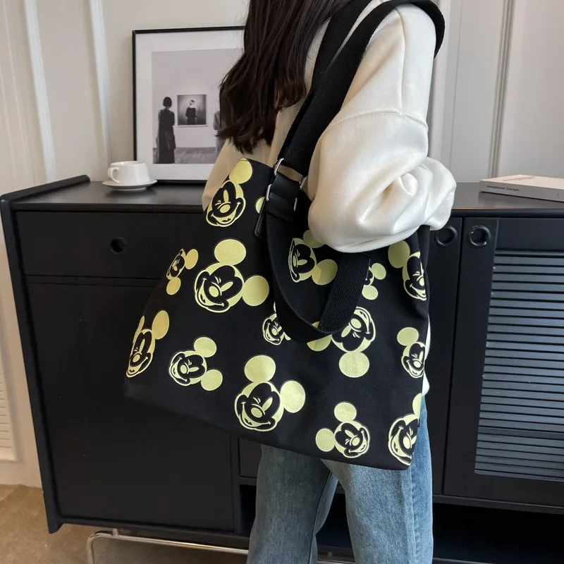 Disney Canvas Bag Women\'s 2024 Large Capacity Shoulder Handbag Cute Cartoon Mickey Student Commuting Large Bag