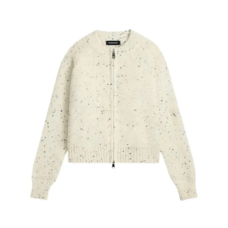 Fashionable Short Sweater Cardigan Jacket Women's Autumn 2025 Printed New Hot Style Zipper Knitted Top