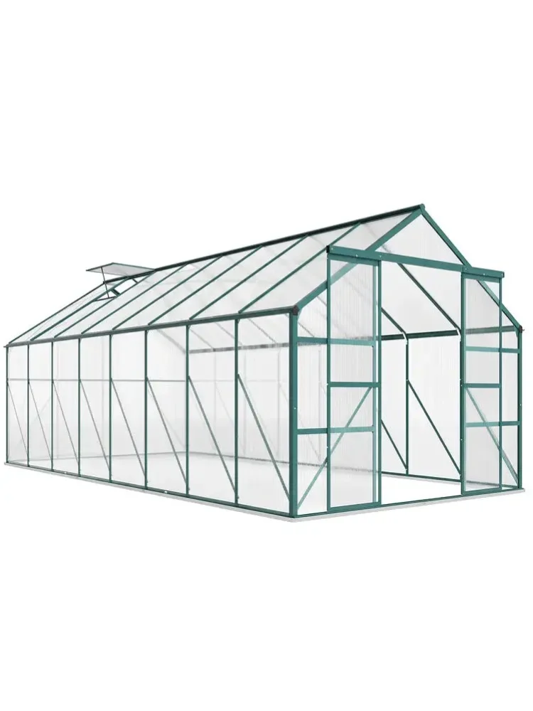 Garten-Gewächshaus aus Polycarbonat, Metall und Aluminium, UV-beständig und winddicht, 244x500x216cm, Grün