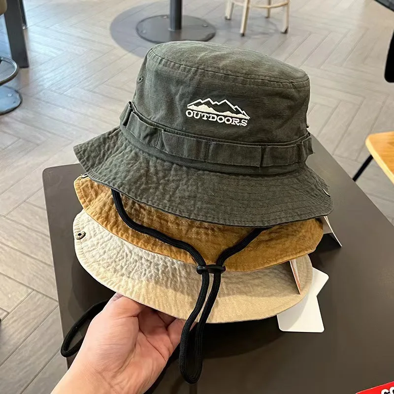 1pc Spring/Summer Retro Sun Hat Outdoor Bucket Hat with Brim,Unisex Casual Cap Mountain Range Embroidery Sunshade Fisherman Hat