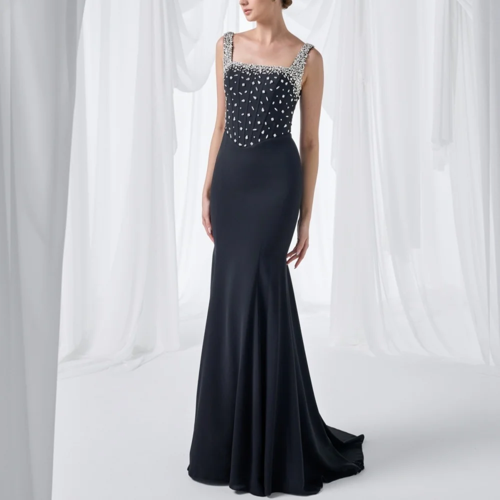 

Customized Exquisite Charming Square Neck Sleeveless Party Dress Glitter Trumpet Long Dresses Formal Evening Dress For Wedding