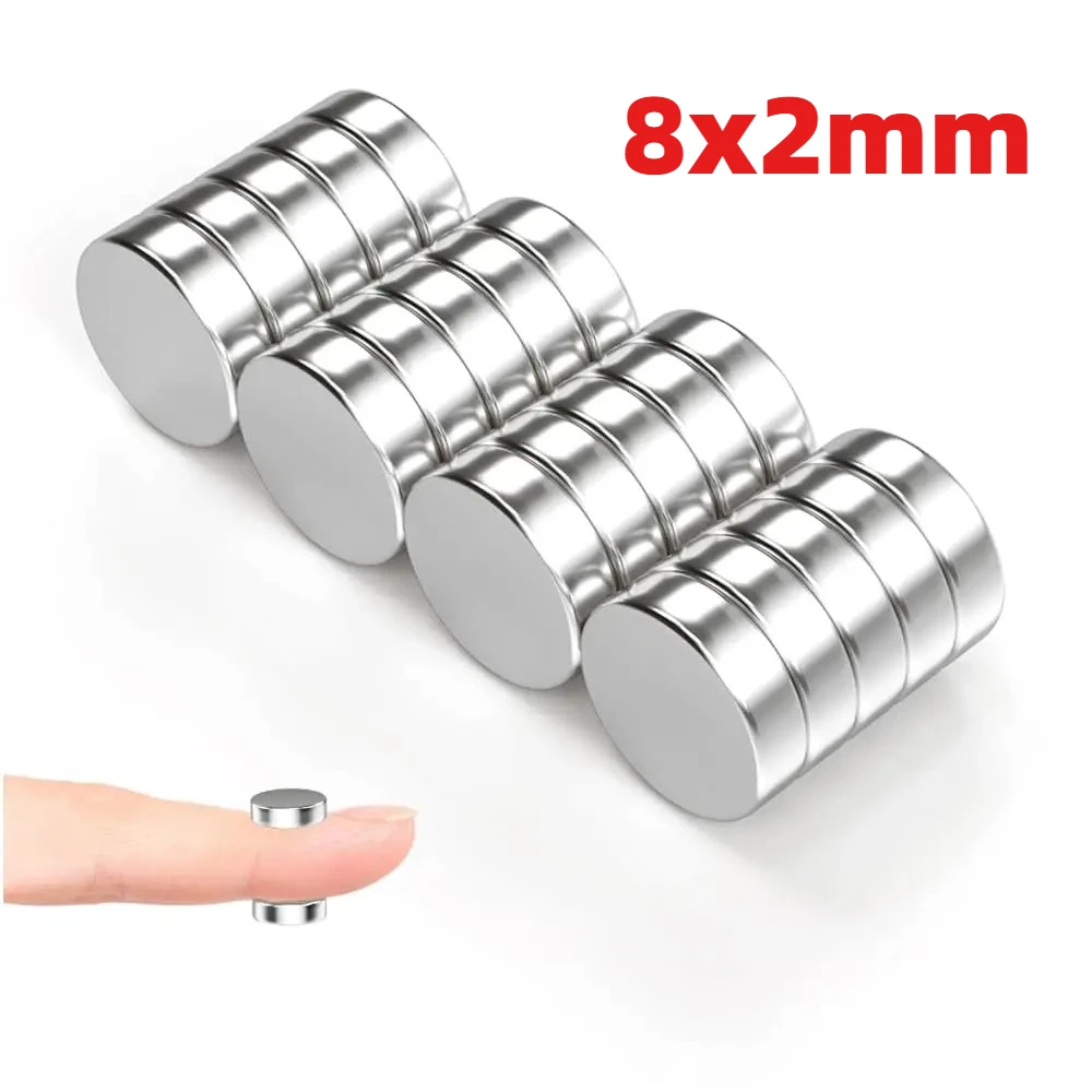 8x2mm Round Flat Magnets Available in 20/50/100 Pack, Multipurpose Permanent Magnetic Discs for Refrigerator, Office