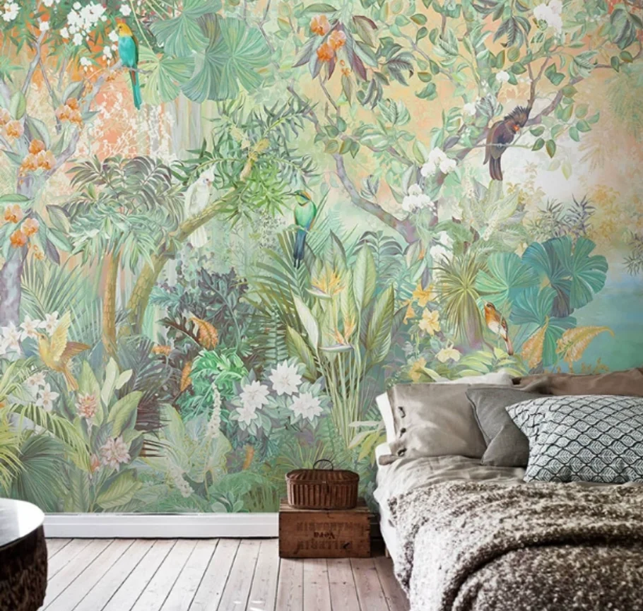 Nordic animal and plant custom wall paper tropical rainforest mural living room bedroom dining room background wallpaper