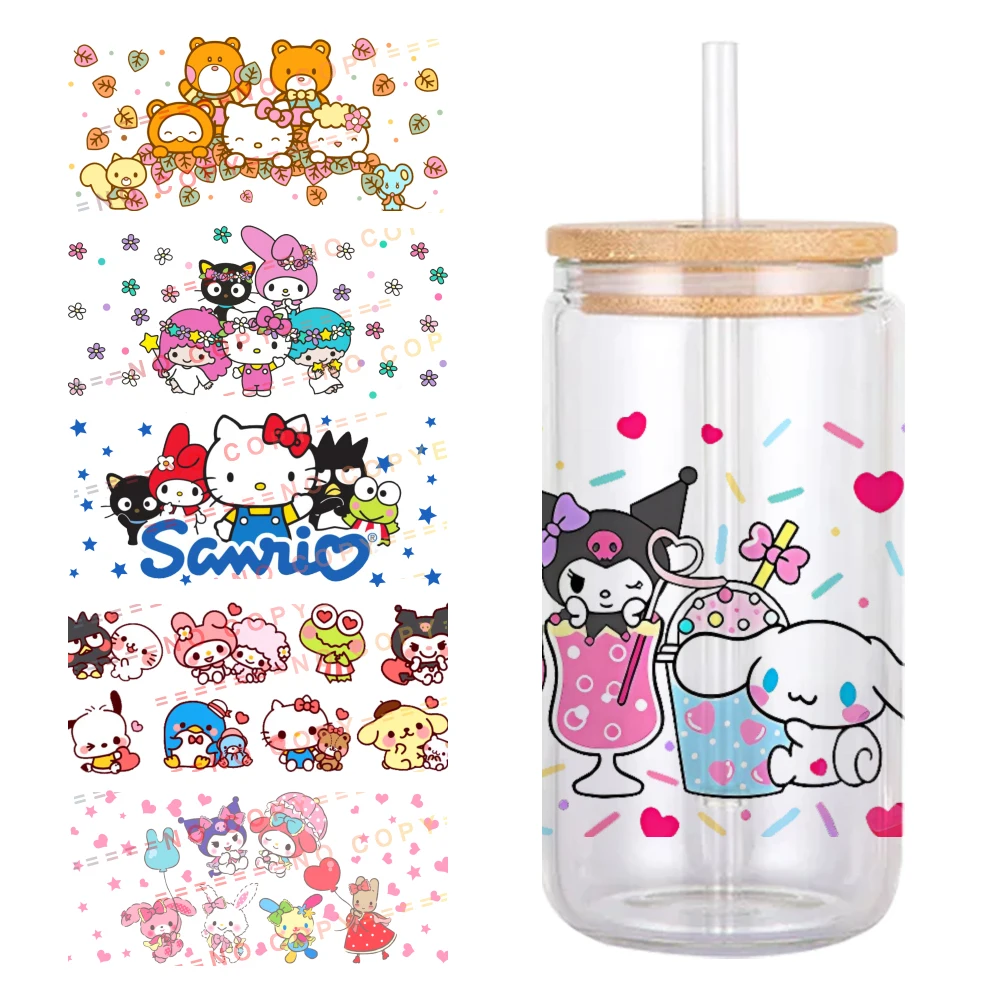 Sanrio Character Friend Design UV DTF Printed Wrap Sticker for Cup Glass Can Waterproof 11x24cm 16oz Sticker