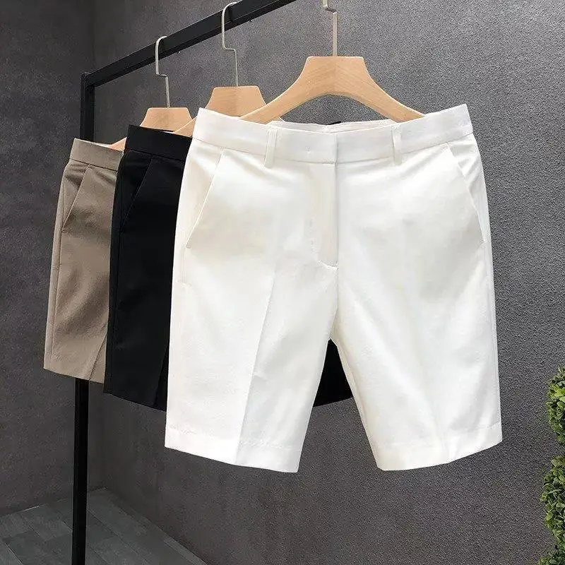 Summer Lightweight Business Suit Shorts For Men White Slim Fit Straight Men's Five Quarter Pants Y2k Clothes