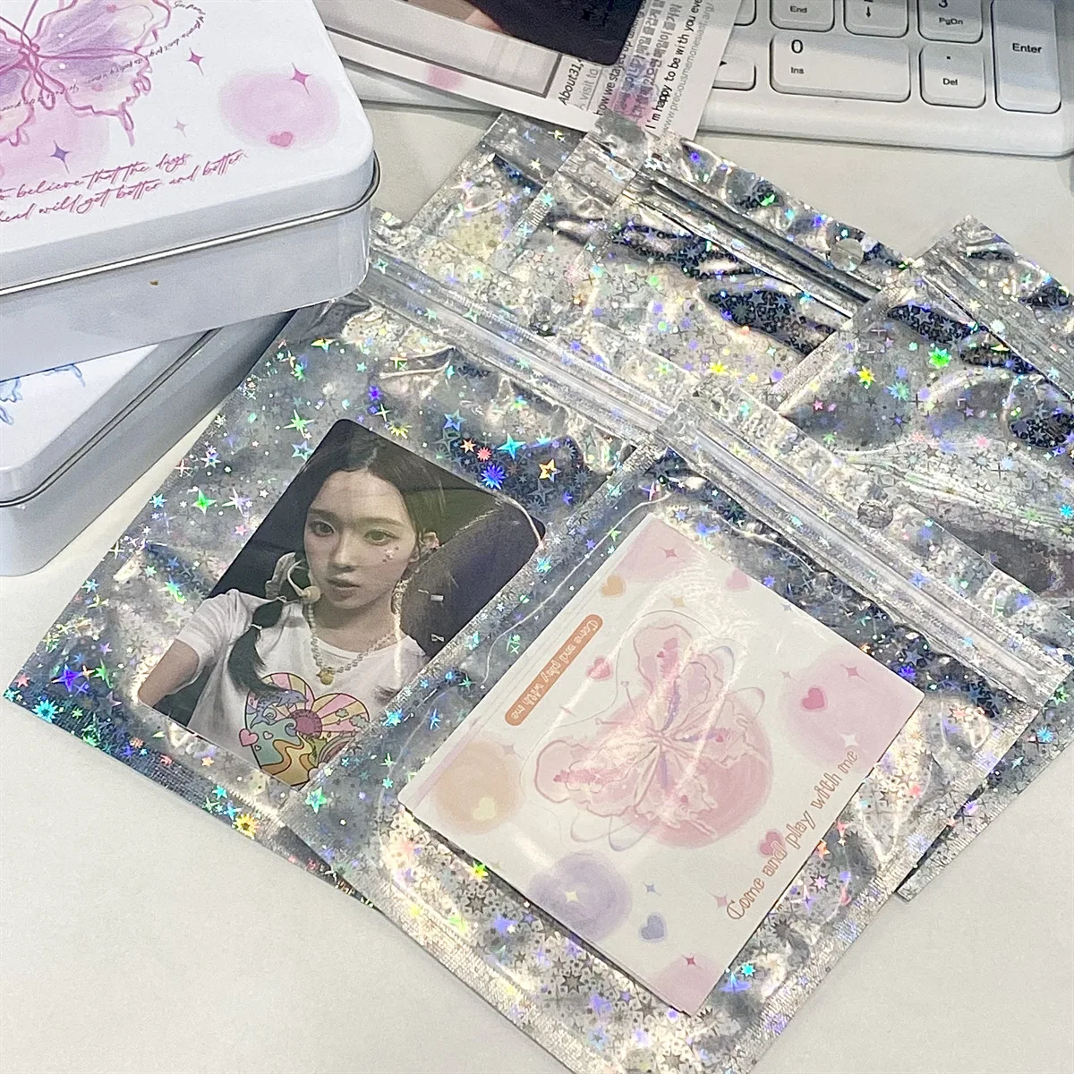 MINKYS ins Silvery Star 50pcs/pack Kpop Toploader Card Photocard Storage Bag Idol Photo Cards Protective Case Stationery