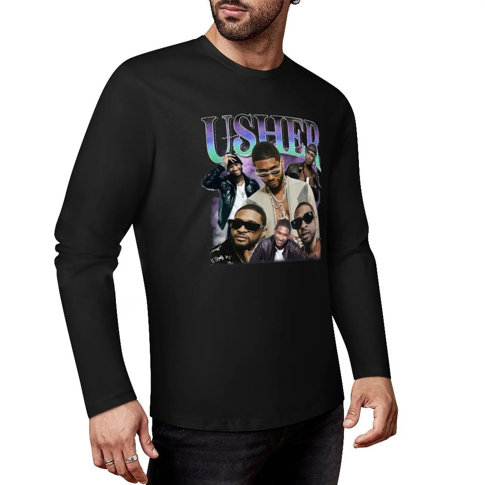 

Длинная футболка Usher Rap в стиле ретро, одежда в стиле аниме, толстовки, футболка для мальчика, мужская одежда
