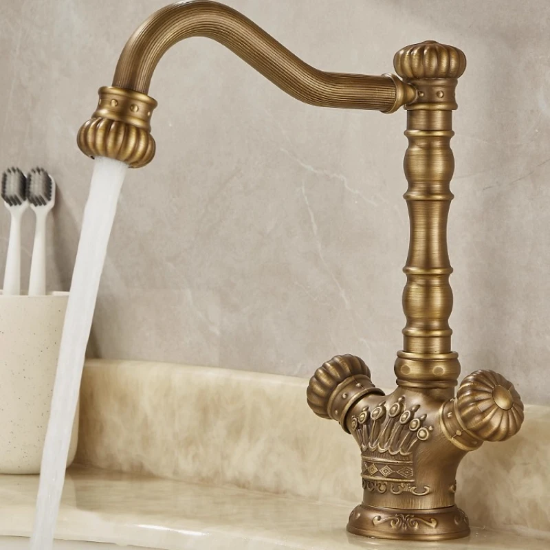 

Antique Faucet Hot and Cold Basin Mixer Tap Retro Brass Bathroom Faucets Antifreeze Outdoor Water Taps