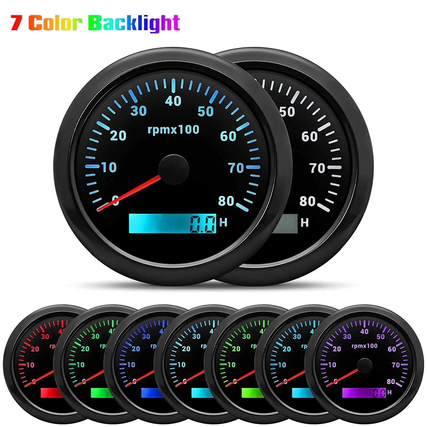 6 Gauge Set 85mm GPS Speedometer 80MPH Tacho 52mm Fuel Temp Oil Pressure Volt