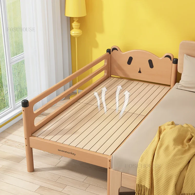 Modern Solid Wood Children's Beds Spliced Large Bed Extra Wide Bed Boys and Girls Home Single Children Bed Children's Furniture