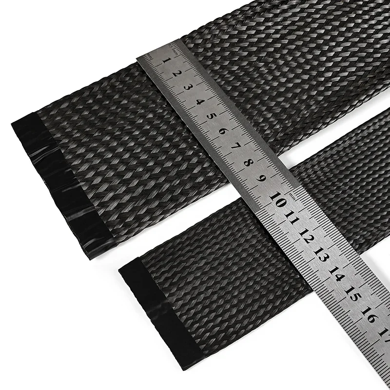 4mm-80mm High Density Tightly Black Braided Flexible Carbon Fiber Sleeving Shield Wire Cable Tube Sheath Sleeve
