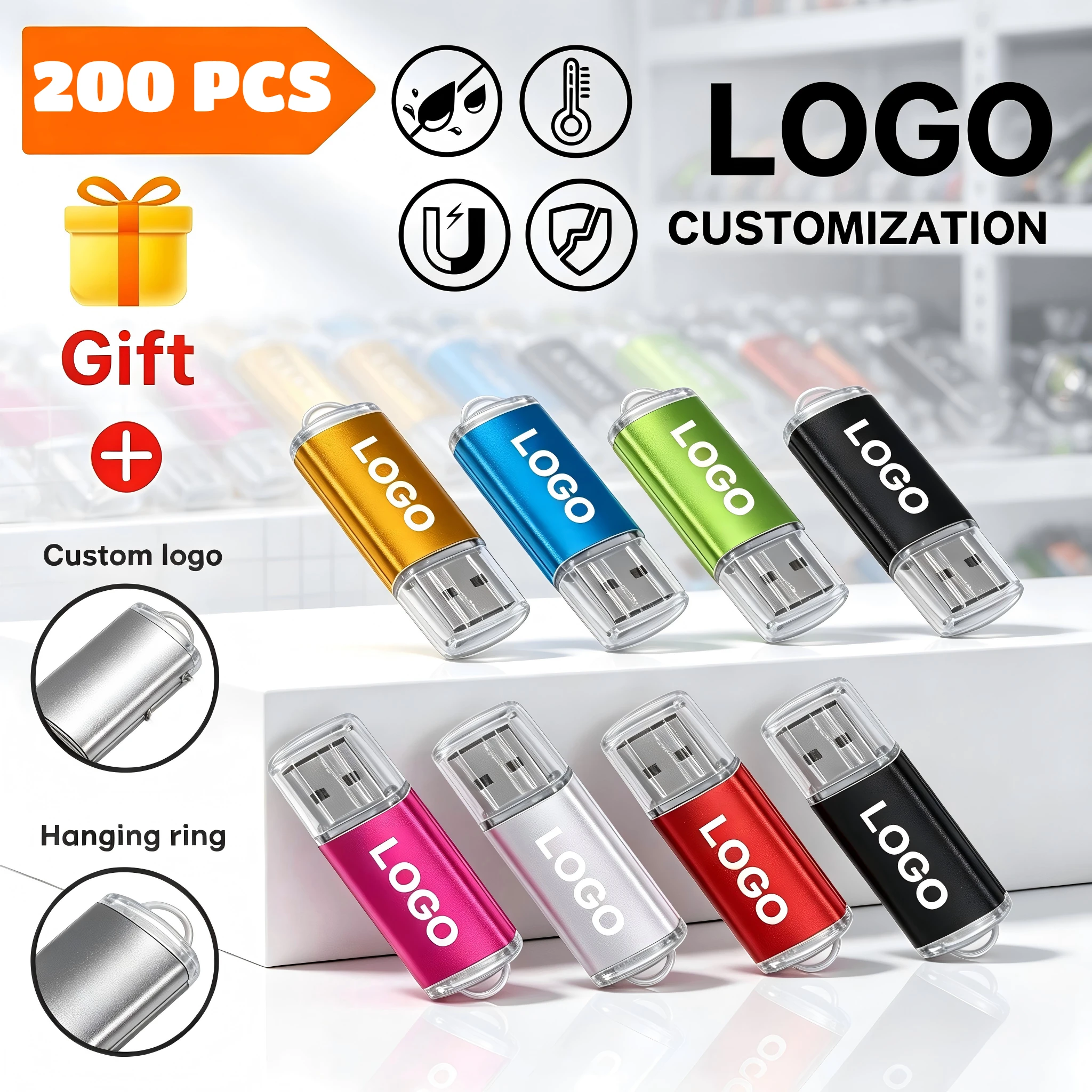 200PCS/lot 2.0 Memory Drive 4GB 2GB Free Customize Logo Metal USB Flash Drive Stick Best Gift 64GB 32GB Pendrive 16GB 8GB USB