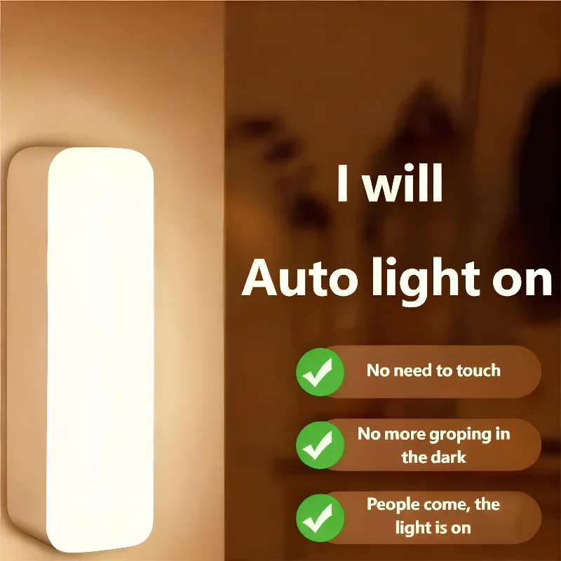 스마트 모션 센서 LED 야간 조명, 자석 마운트 및 플러그인, 2가지 색상 조광 가능 눈 보호, 침실 책상 복도 캠핑용