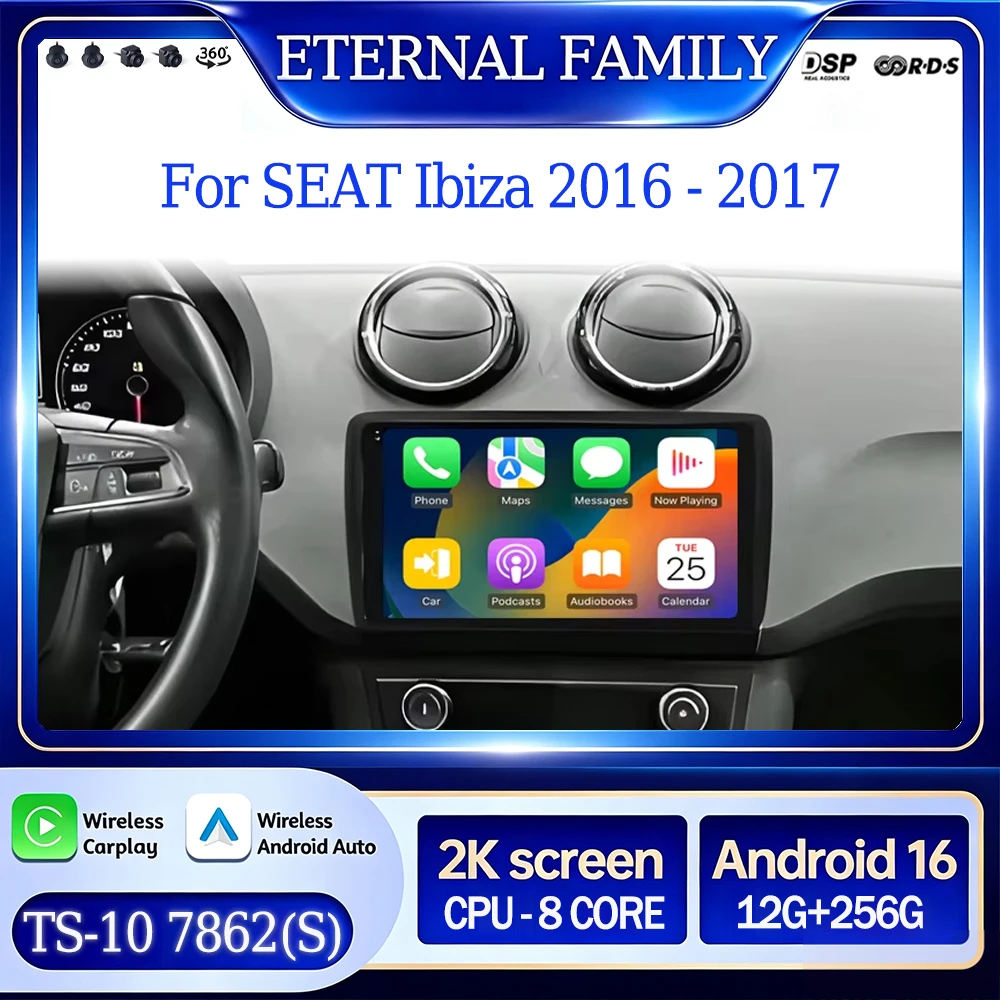 Android 16 para SEAT Ibiza 2016 - 2017, Radio Estéreo Carplay para Auto, Reproductor Multimedia, 8 Núcleos, Pantalla IPS LED, Navegación GPS, DVD 1