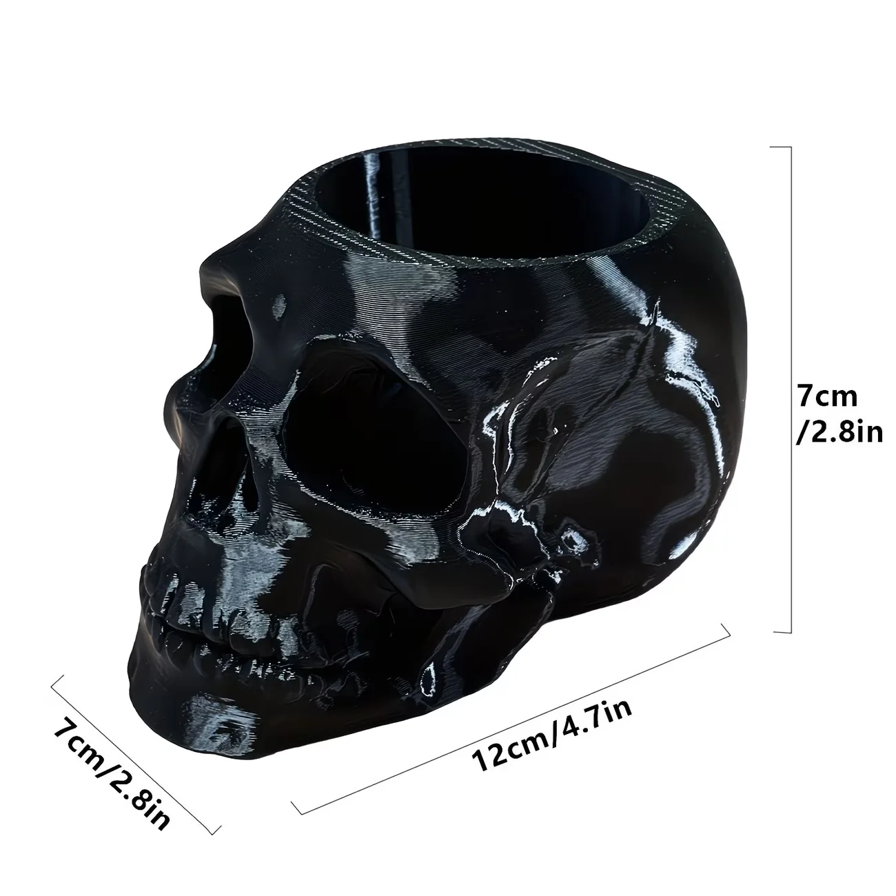 Totenkopf-Stifthalter Totenkopf-Make-up-Pinselhalter Totenkopf-Pflanzgefäß, Gothic-Dekorationen für Zuhause Büro Innenbereich Schreibtisch-Dekorationen – Detail 1