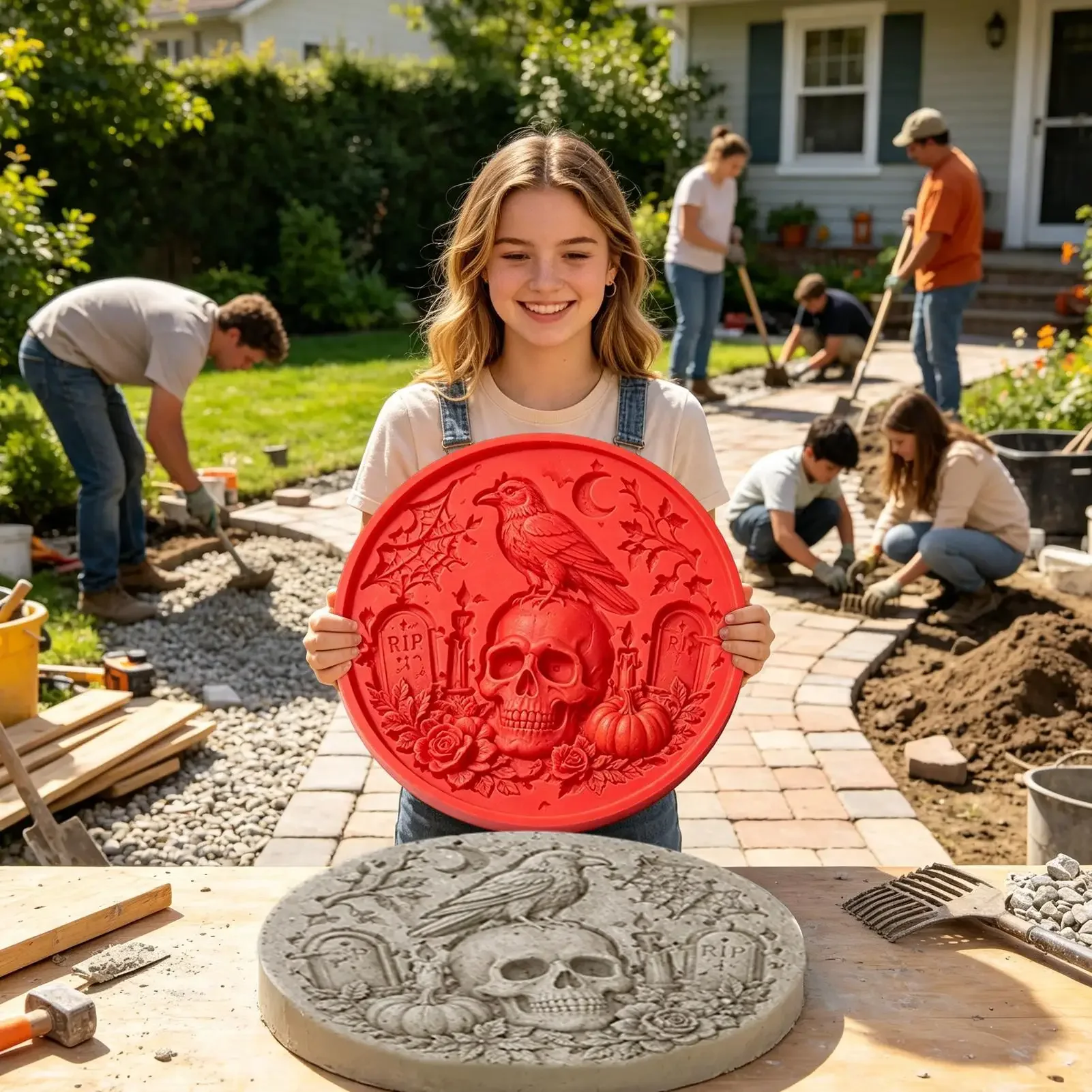 Concrete Molds Reusable Silicone Funny Spooky Halloween Decor Concrete Casting Stepping Stone Molds For Outdoor Pavers Patio