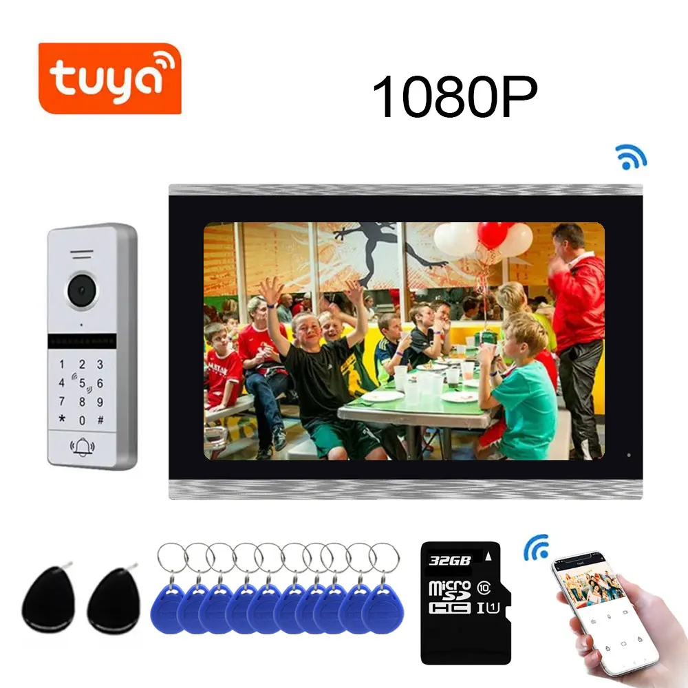 New Tuya 1080P 10inch Touch Monitor WIFI Video Intercom System Waterproof Password RFID Card Unlock Camera Home Security Protect