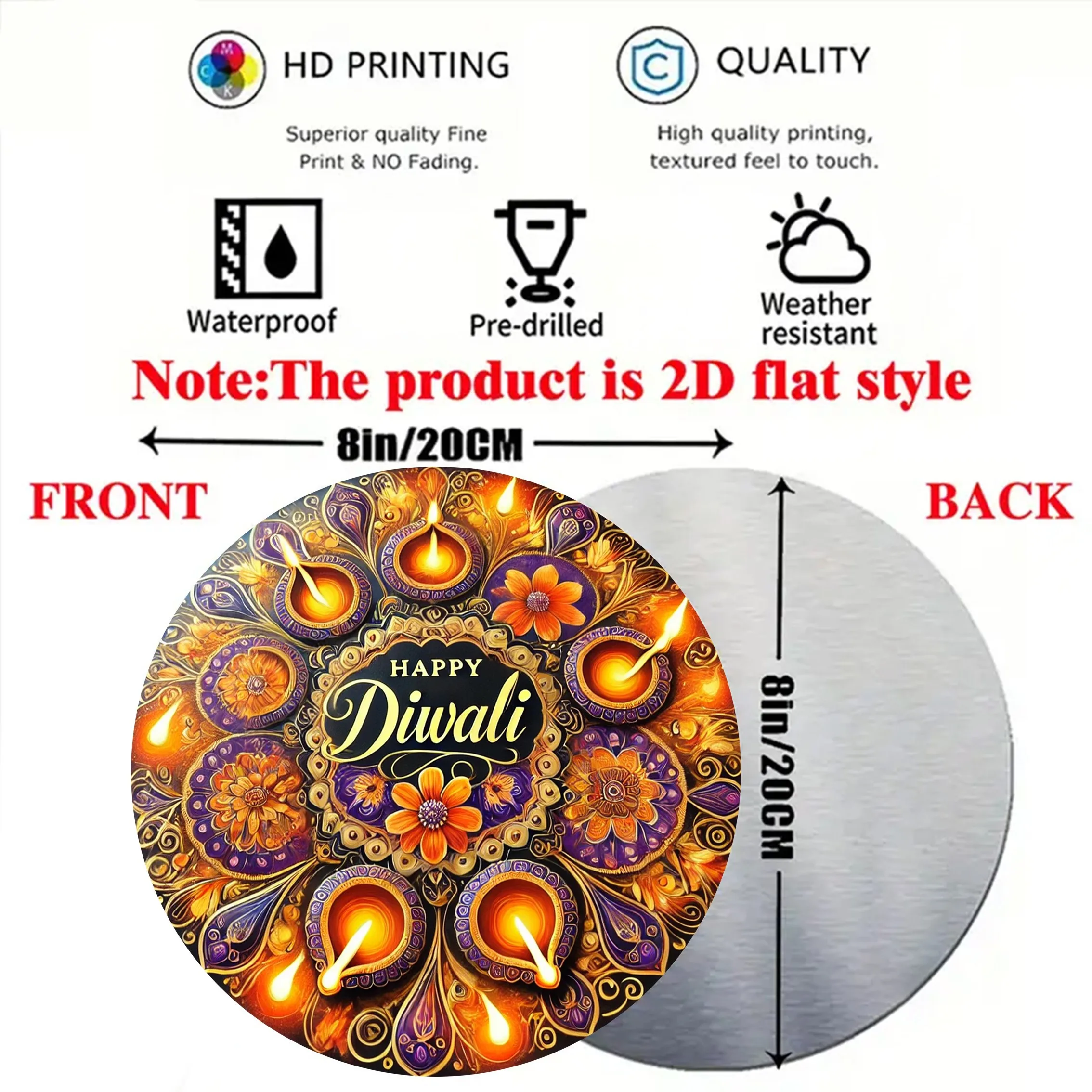 CIFBUY Retro Happy Diwali Floral Oil Lamp Aluminum Wall Art Waterproof Wearproof Home Bar Cafe Yard Room Decor Gift
