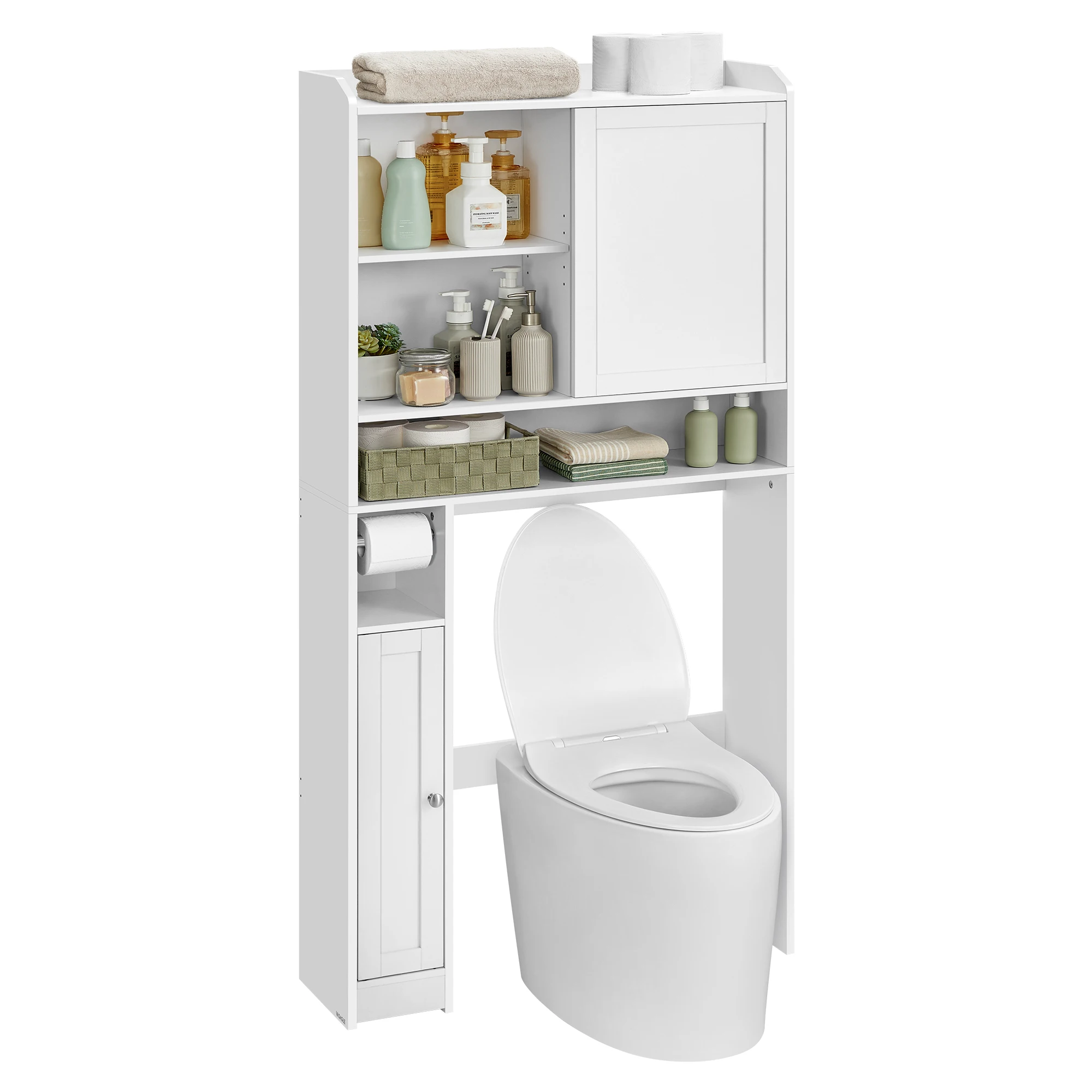 VASAGLE Toilet Shelf, Bathroom Shelf with Sliding Door, Adjustable Shelves, Space Saving, Suitable for Most Toilets, Modern