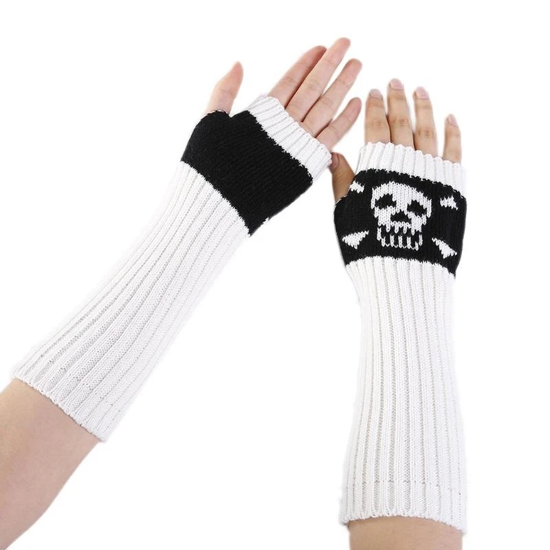 652F Skeleton Hand Gloves Skull Arm Sleeves Warm Gloves Costume Gloves
